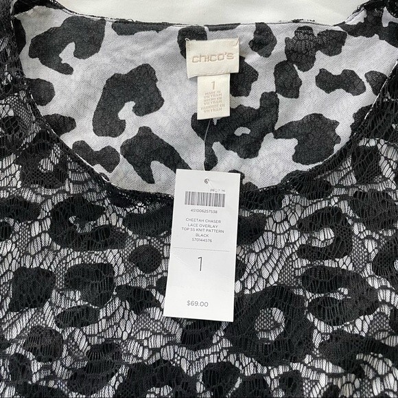 NWT Chico’s Blouse Cheetah Chaser Lace Overlay Top Scoop Neck Size Medium ( 1 ) - Picture 3 of 9